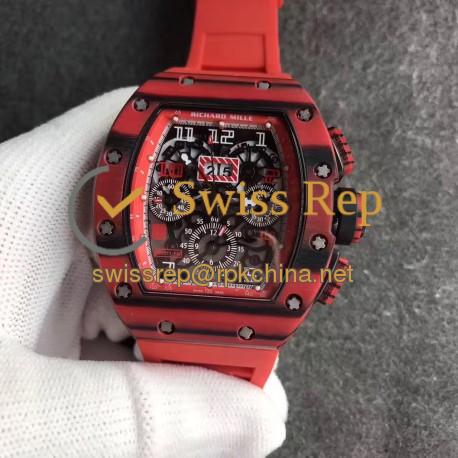 Replica Richard Mille RM011 Red QTPT Flyback Chronograph KV Red Forged Carbon Red Skeleton Dial Swiss 7750