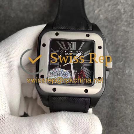 Replica Cartier Santos 100 XL WSSA0006 V6 PVD & Stainless Steel Black Dial Swiss 2824-2