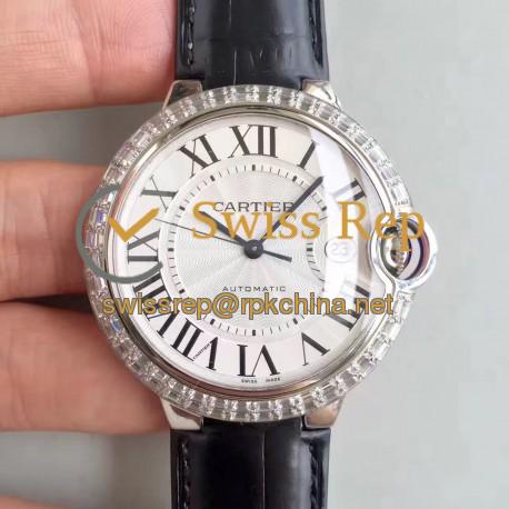 Replica Cartier Ballon Bleu 42MM WE900951 V6 Stainless Steel & Diamonds White Dial Swiss 2824-2