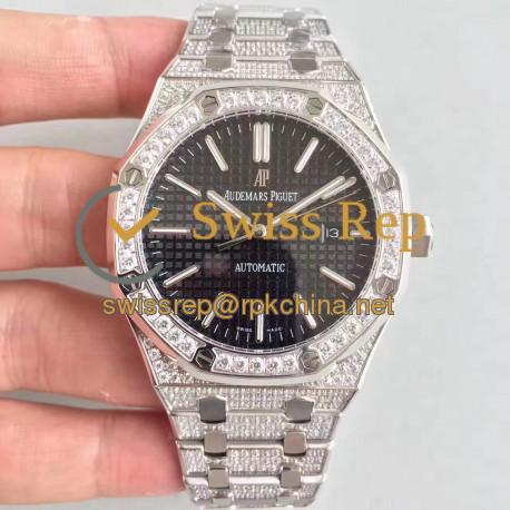 Replica Audemars Piguet Royal Oak 15400 N Stainless Steel & Diamond Black Dial Swiss 3120