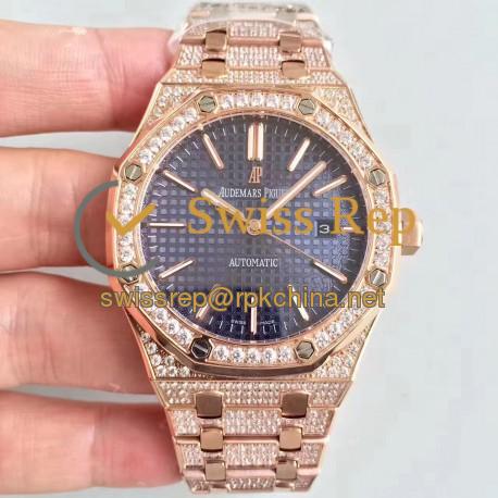 Replica Audemars Piguet Royal Oak 15400 N Rose Gold & Diamond Blue Dial Swiss 3120