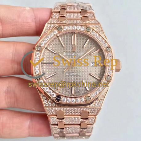 Replica Audemars Piguet Royal Oak 15400 N Rose Gold & Diamond Grey Dial Swiss 3120