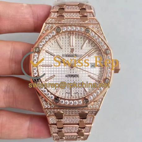 Replica Audemars Piguet Royal Oak 15400 N Rose Gold & Diamond Silver Dial Swiss 3120