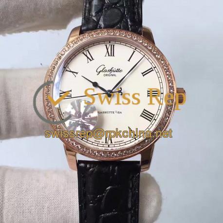 Replica Glashutte Original Senator Excellence V4 1-39-52-01-01-04 GF Rose Gold & Diamonds White Dial Swiss Caliber 39-52