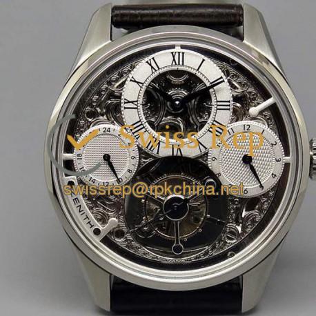 Replica Zenith EP Calender Skeleton Tourbillon SS/LE Black Swiss Tourbillon