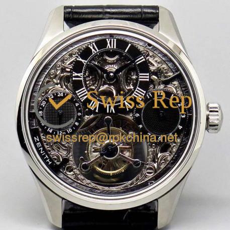 Replica Zenith EP Calender Skeleton SWISS Tourbillon SS/LE Black Swiss Tourbillon