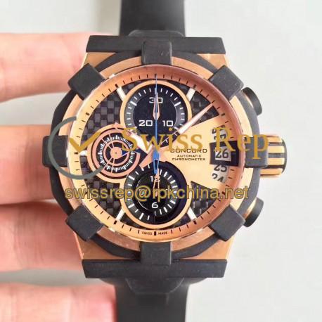 Replica Concord C1 Chronograph 0320012 N Rose Gold & Black Rubber Rose Gold Dial Swiss 7750