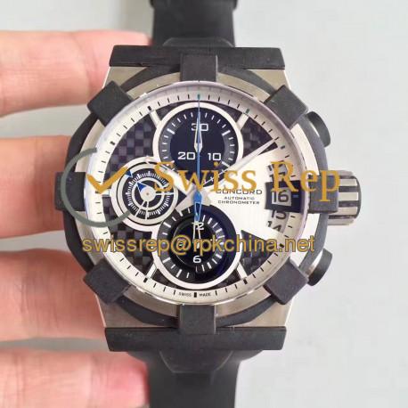 Replica Concord C1 Chronograph 0320005 N Stainless Steel & Black Rubber White Dial Swiss 7750