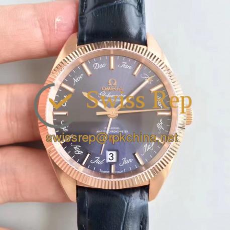 Replica Omega Globemaster Annual Calendar130.53.41.22.03.001 OM Rose Gold Blue Dial M9015