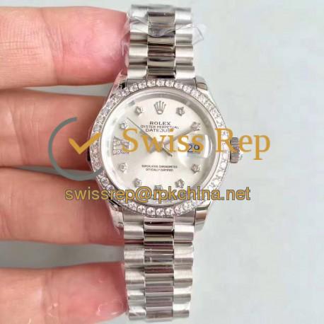 Replica Rolex Lady Datejust 28 279136RBR 28MM N Stainless Steel & Diamonds Silver Dial Swiss 2236