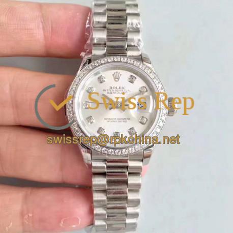 Replica Rolex Lady Datejust 28 279136RBR 28MM N Stainless Steel & Diamonds Silver Dial Swiss 2236