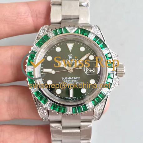 Replica Rolex Submariner Date 116610LV BP Stainless Steel & Diamonds Green Dial Swiss 2836-2