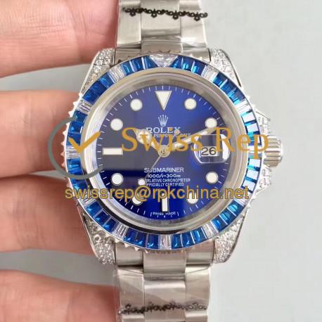 Replica Rolex Submariner Date 116619LB BP Stainless Steel & Diamonds Blue Dial Swiss 2836-2