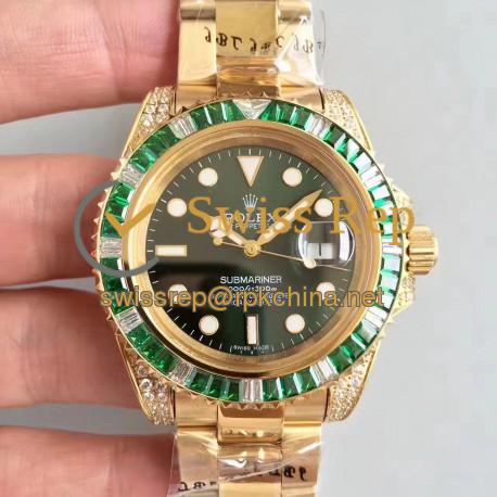 Replica Rolex Submariner Date 116618LV BP Yellow Gold & Diamonds Green Dial Swiss 2836-2