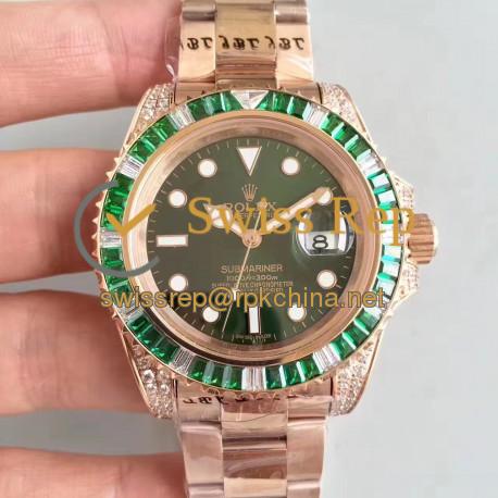 Replica Rolex Submariner Date 116618LV BP Rose Gold & Diamonds Green Dial Swiss 2836-2