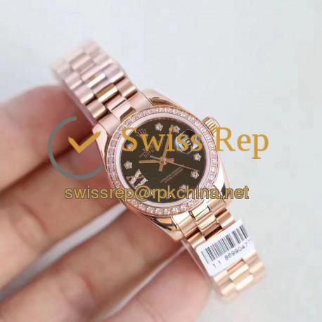 Replica Rolex Lady Datejust 28 279135RBR 28MM N Rose Gold & Diamonds Black Dial Swiss 2671