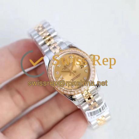 Replica Rolex Lady Datejust 28 279383RBR 28MM N Stainless Steel & Yellow Gold Champagne Dial Swiss 2671