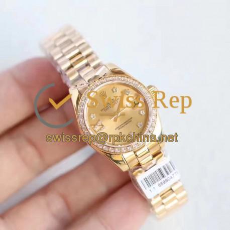 Replica Rolex Lady Datejust 28 279135RBR 28MM N Rose Gold & Diamonds Champagne Dial Swiss 2671