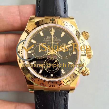 Replica Rolex Daytona Cosmograph 116518 JH Yellow Gold Black Dial Swiss 4130 Run 6@SEC